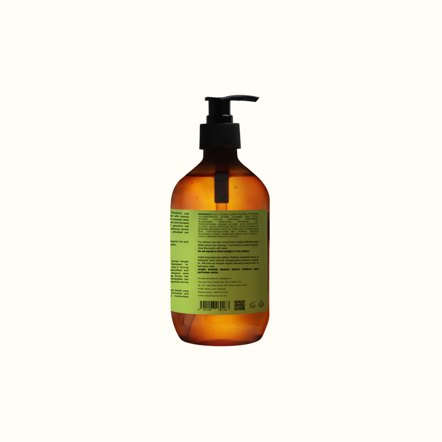 YAROMA Geranium Leaf & Bergamot Fruit Essential Oil Body Cleanser (500ML) SINGAPORE