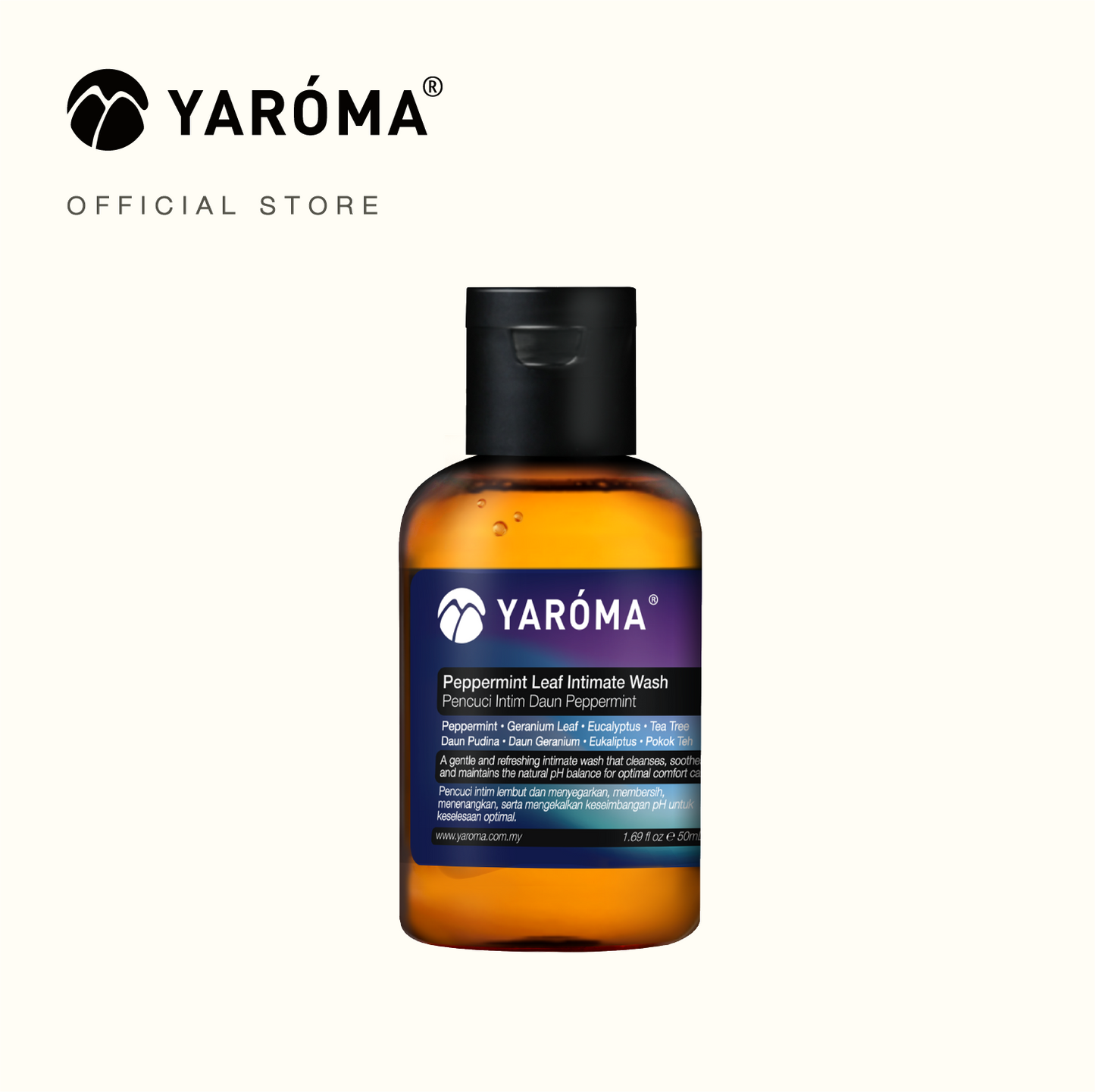 yaroma peppermint leaf intimate wash 50ml bottle front view