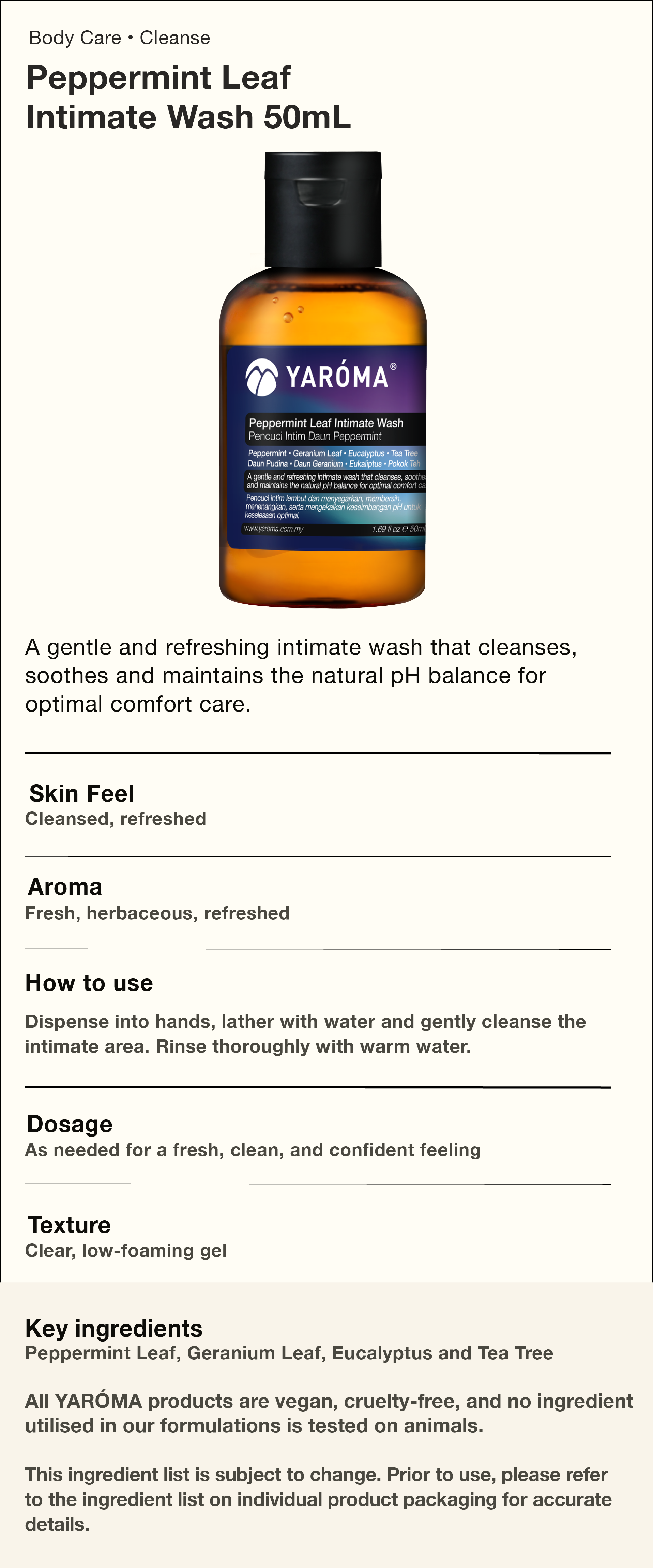 Yaroma intimate wash ingredients list