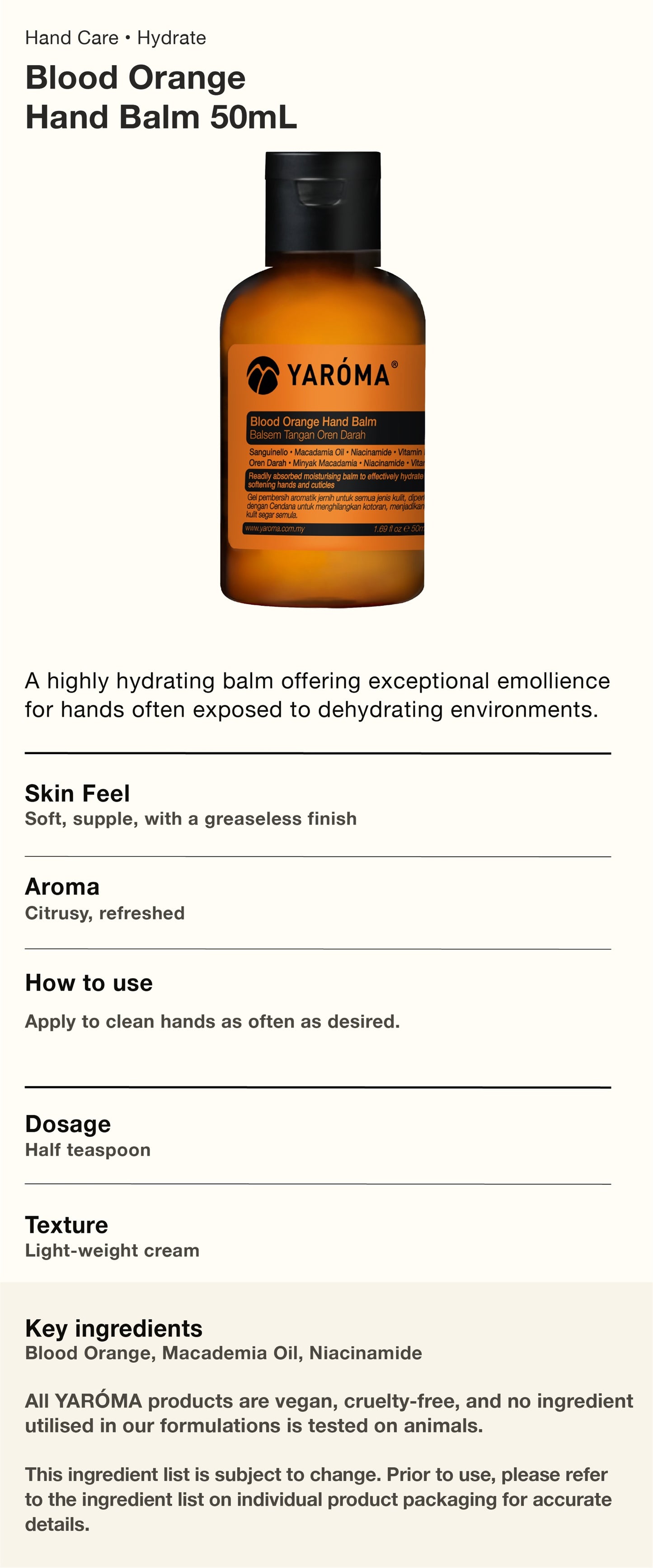 YAROMA Blood Orange Hand Balm 50ML (SINGAPORE)