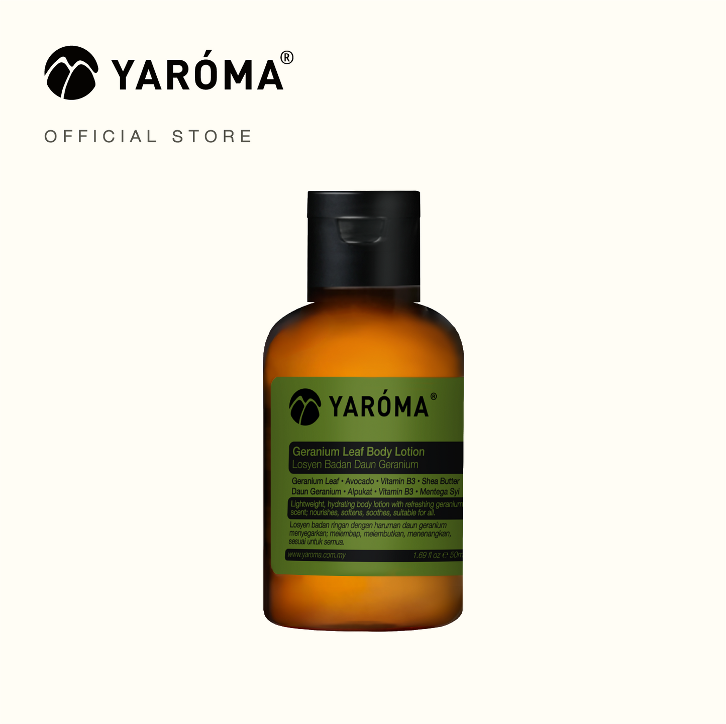 yaroma geranium leaf body lotion 50ml bottle front view